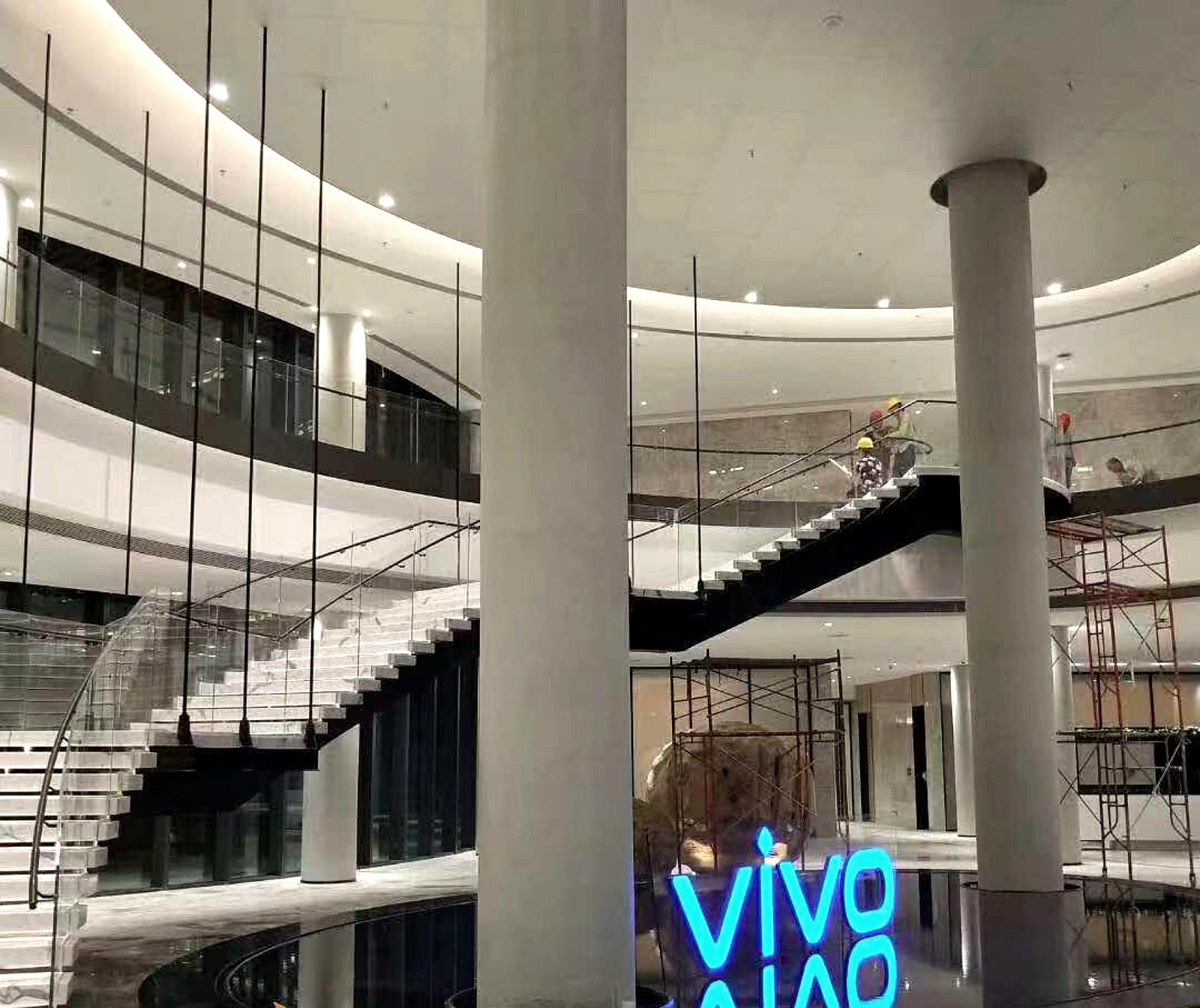 Suspended atrium staircase — VIVO headquarters, Dongguan